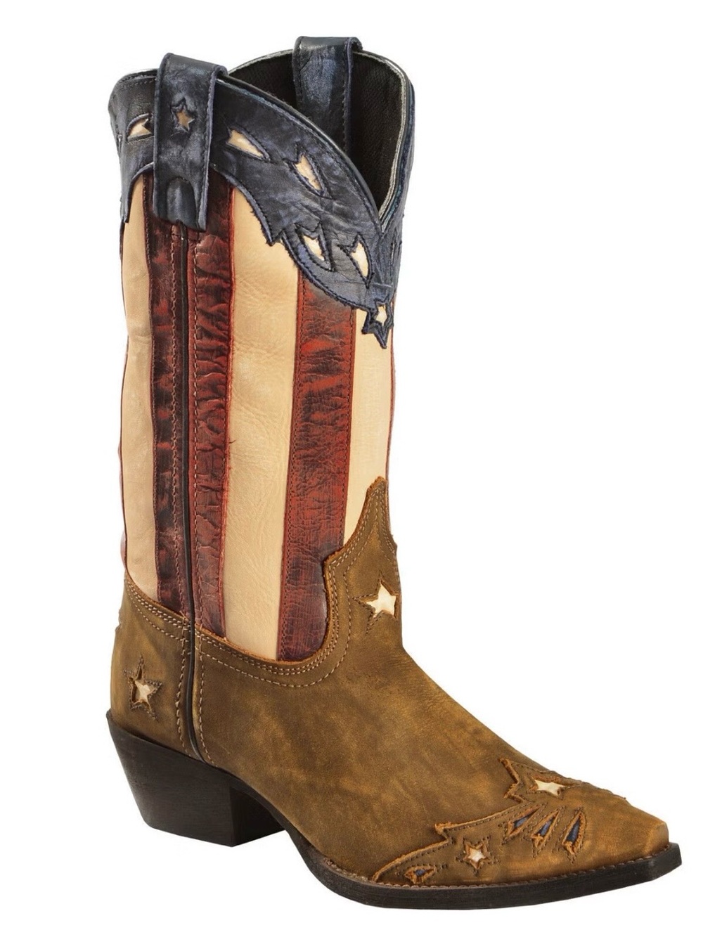 Laredo Womens Stars & Stripes Cowboy Boot Brown, Cream & Navy Patriotic Western